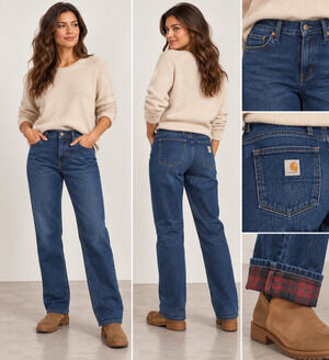 Carhartt Womens 12 Blue Original Fit Straight Leg Flannel Lined Jeans Denim